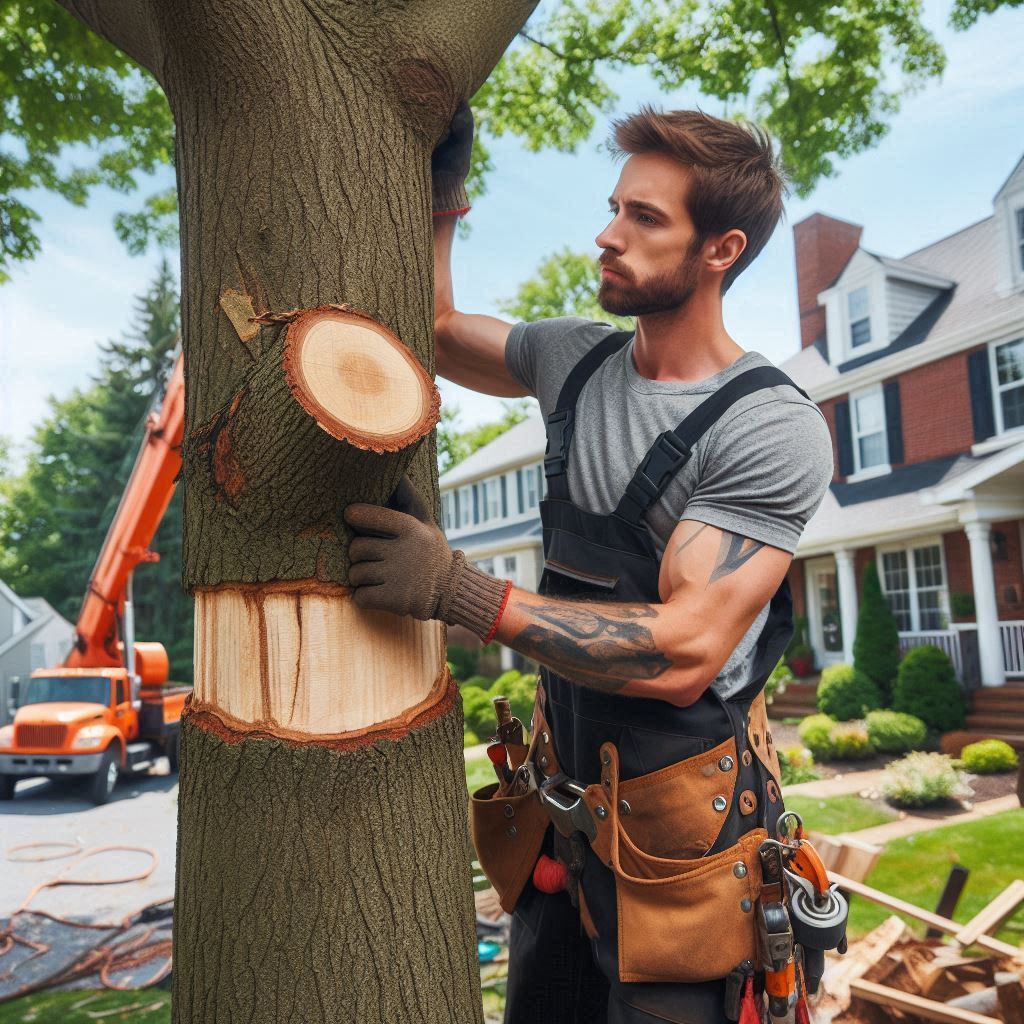Tree removal expert performing maintenance on a typical Arizona home's trees